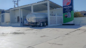 Pemex gas station in walking distance to the beach. Turtle Bay, Mexico